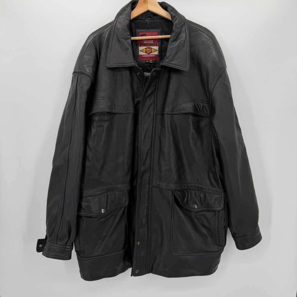 Reed Leather Sportswear Men's 50 Black Leather Aviator Bomber Jacket Thinsulate
